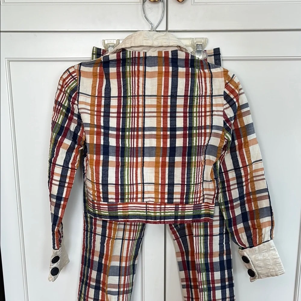 Vintage 1970’s custom sewn/ handmade plaid seersucker jacket & bell bottoms 2P - Picture 7 of 12